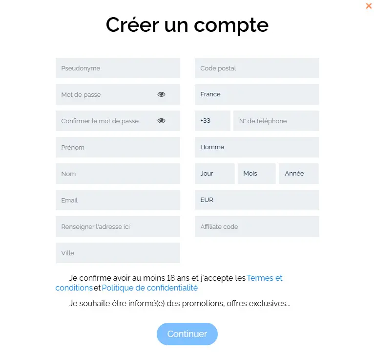 Processo di registrazione GRATORAMA CASINO
